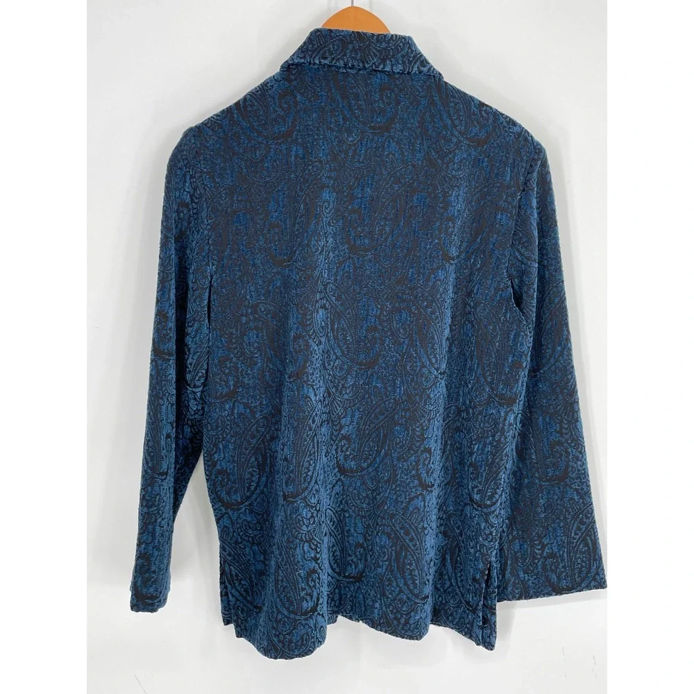 Sag Harbor Women 6P Jacket Blue Black Paisley Whimsigoth Button Front Chenille